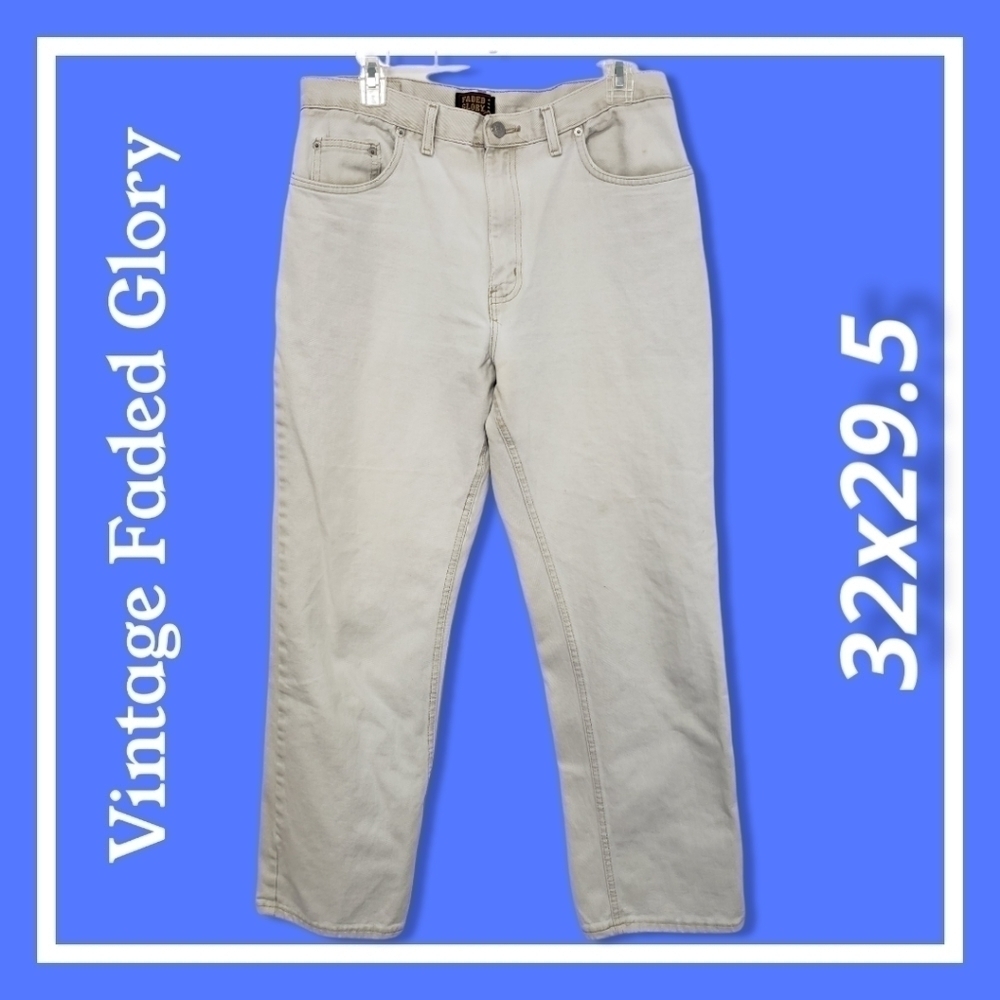 Vintage Distressed Faded Glory Jeans Mens 32x29.5 Tag 34 Faded Grey/ Light Blue